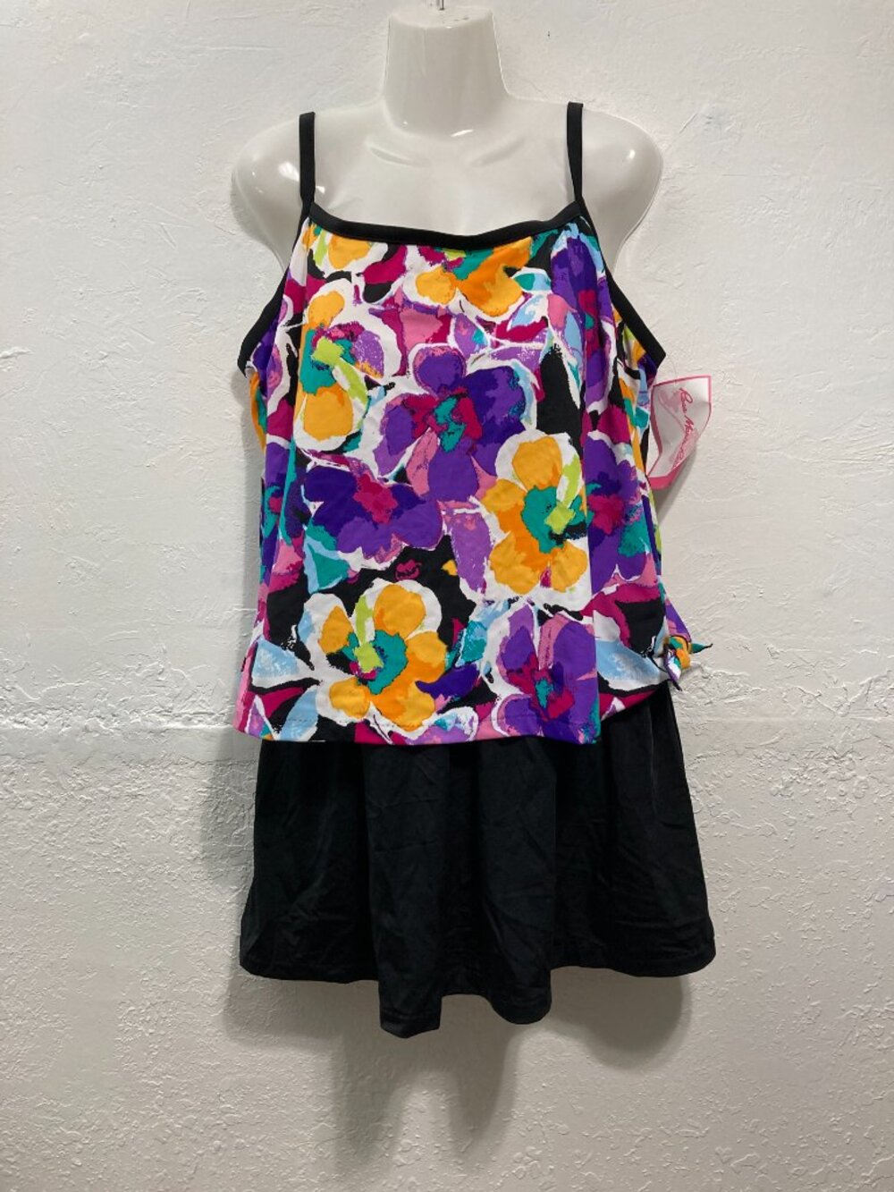 NWT Rose Marie Reid Swimsuit Women One Piece Floral Skirt Swimdress Skirtini 22W